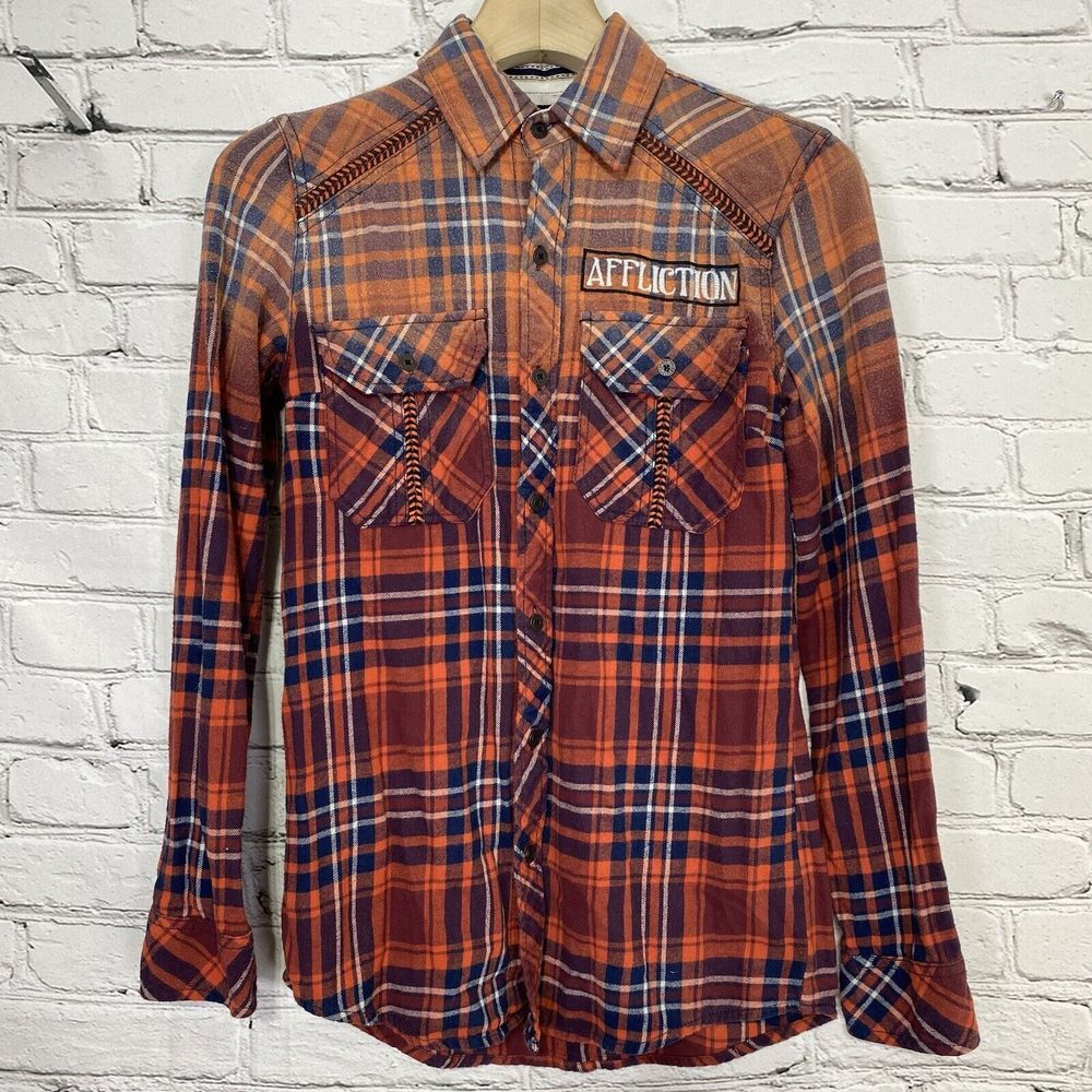 Affliction Black Premium Plaid Flannel Shirt‎ Size XS Limited American Customs
